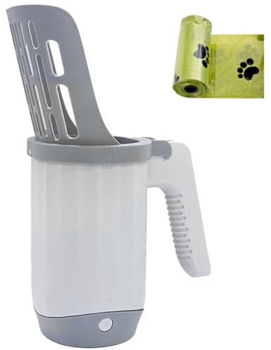 awakentti Katzenstreuschaufel, 2-in-1 Katzenstreuschaufel mit Abfallbehälter, sauberes Katzen-zu-Beutel-Müllsystem mit zusätzlichen Abfallbeuteln, Streuschaufel mit Halter für Katze