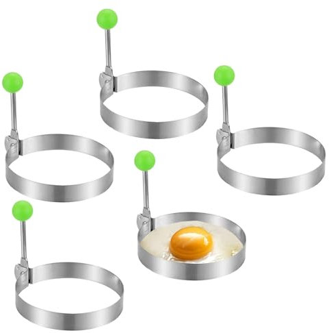 Egg Ring, 5 Stück Spiegeleiform, 8cm Edelstahl Omeletts, Egg Ring Formen mit Ölpinsel, Edelstahl Ei Ring, Pfannkuchen Form für Spiegeleier, Sandwiches, Hackbraten, Spiegeleierformen