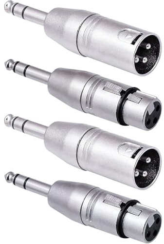 Jozzai 1/4 to XLR Adapter 4 Pack, 1/4 TRS to XLR (2 Pair), 2pcs Male to Male and 2pcs Male to Female, Balanced Quarter Inch 6.35mm Male to XLRMale/Female Adapters for Mixers, Microphones, Amplifiers