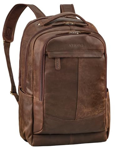 STILORD 'Maxim' Premium XL Business Rucksack Herren Leder Vintage Lederrucksack Damen Laptop 17 bis 19 Zoll großer Uni Arbeitsrucksack viele Fächer, Farbe:zamora - braun