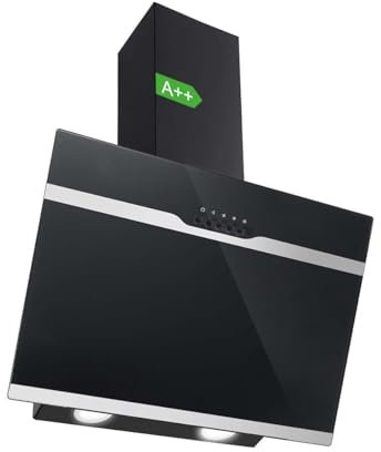 SNDOAS Hotte Aspirante, Classe A++, 350 m³/h Hotte de Cuisine Inclinée, 3 Vitesses, Evacuation ou Recyclage, LED, 56 dB, Noire