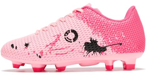 LEOCI Chaussures de football pour enfants garçons et filles - Chaussures de football Astro - Chaussures de rugby à crampons, Rose, rouge, noir, 35 EU