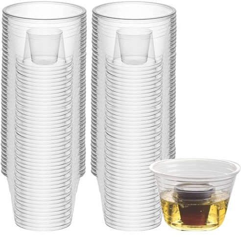 GOMETY 100 stycken jägare bomb snapsglas, 100 ml bomb shot muggar av plast med shotglasinsats, transparent plastmugg, bomb skottglas, engångs shotglas för alla evenemang