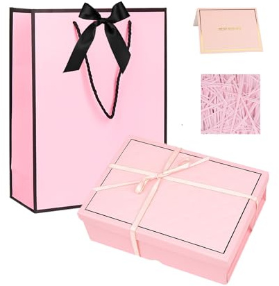 Pink Luxury Magnetic Gift Box with Lid,Ribbons and Gift Bag,Medium Size-9.8x7x3.3 Inches Ideal for Girl Women Christmas,New Year,Wedding,Birthdays,Anniversay,Valentine's Day (Pink)