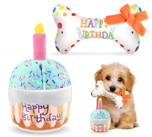 HO-SFSM 2 Pezzi Giocattoli per Cani, Regalo di Compleanno per Cani Cuccioli, Durevole Interattivo Giocattolo da Masticare per Festeggiare e Allenare i Denti