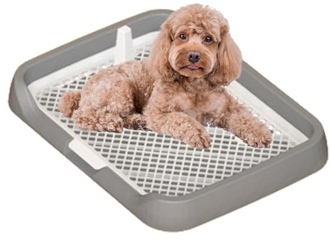 Dmuzsoih Plateau de propreté pour Chien, 47 x 36 x 5,5 cm, Plateau Plat, Tapis d'urine, Toilettes Portables en Maille avec Colonne Amovible, entraînement intérieur en Maille antidérapante
