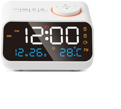 Feeshoppher Radioklocka LED väckarklocka radio digital väckarklocka radio FM-radioklocka med digital kalender temperatur fuktighet displaysensor (vit)