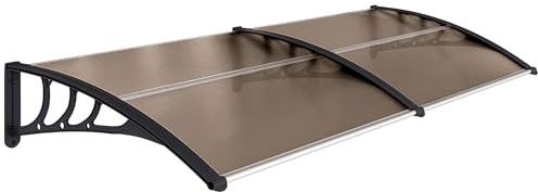 Outsunny Marquesinas Exterior para Puertas y Ventanas, 195x75 cm, Tejadillo de Protección contra Sol y Lluvia, con Cubierta de Policarbonato, Soporte de Aleación de Aluminio, Marrón