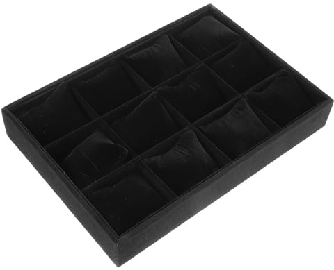ifundom Vassoio Portagioie con 12 Scomparti e Cuscini, Organizer per Orologi da Polso e Esposizione Braccialetti, Porta Accessori Compatto e Resistente per Cassetti e Vetrine