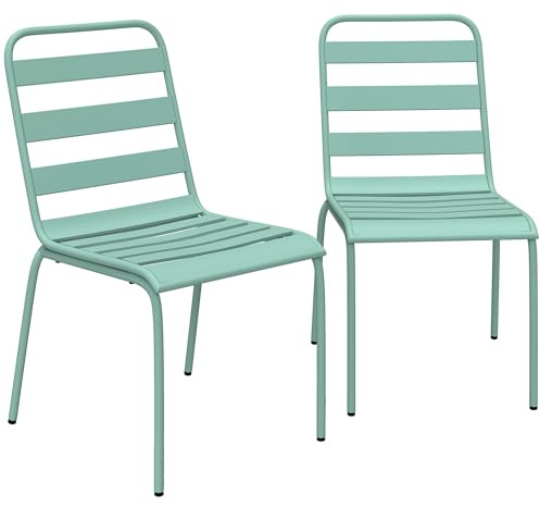 Outsunny Lot de 2 Chaises de Jardin, Empilables en Métal, Balcon, Vert | Chaises pour Salle à Manger Extérieure, Mobilier d'Extérieur pour Jardin