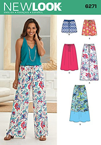 Simplicity New Look 6271 - Patrón de Costura para Falda de Mujer en Tres Longitudes y Pantalones o Pantalones Cortos, Talla A (10-12-14-16-18-20-22), Papel maché, Blanco, 38-50