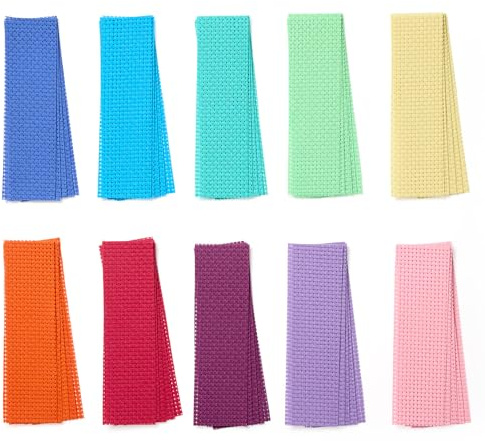 Springboard Cross Stitch Fabric Bookmarks - 50-Pack of Binca Mesh for Sewing - 100% Cotton Embroidery Fabric for Kids - Cross Stitch Accessories - 20 x 6 cm Bookmarks - Assorted Colours