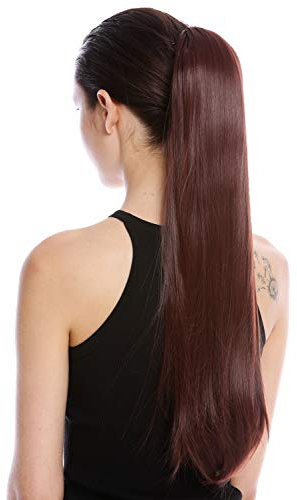 WIG ME UP - YZF-1094S-33 Toupet Coda di cavallo Fermacapelli a pettine e Fascette 63 cm Lisci Mogano