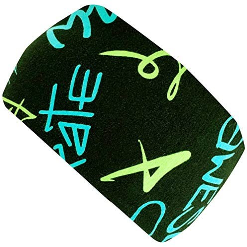 Wollhuhn ÖKO Kinder/Jungen/Mädchen Cooles Elastisches Stirnband/Haarband Bequem Zweilagig Jersey Viele Motive 21215152 (Cool Music Schwarz/Blau/Grün)
