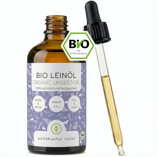 Huile de Lin Bio pour Chiens & Chats 100ml I Naturelle et Pressée à Froid - Alternative Végétalienne à l'huile de Saumon d'Allemagne I Soutien pour Pelage & Peau grâce aux Oméga...