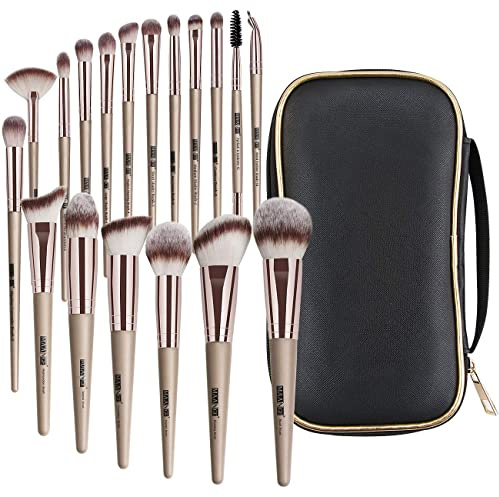 Pinselset Makeup 18 Pcs Professionelles Make up Pinsel Set Lidschatten Rouge, Reise Kabuki Gesichtspuder Augen Schminkpinsel Mit Etui (Champagner)