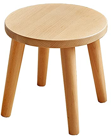 Natural Solid Wood Step Stool Plant Stand Round Footrest 10 inch Portable Detachable Legs Vanity Stool, Small (Roundstool-Natural-262626)