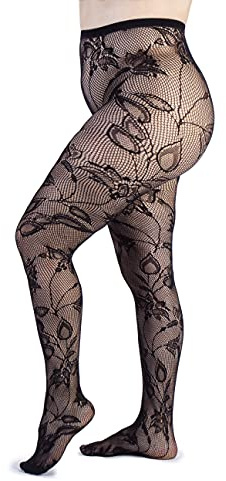 LEELA LAB, Collant Femme Grandes Tailles à Résille, Fabriqué en Italie, Bas Résille Tailles du 46 au 60, avec Différents Motifs et Couleurs, Idéal pour Chaque Occasion