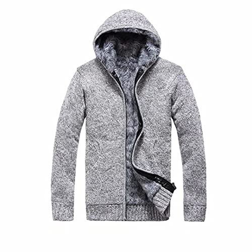 Suéter de punto de la chaqueta para los hombres con los bolsillos de lana de cachemira mezclada con capucha de manga larga abrigo, gris, L