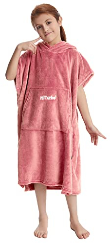 Hiturbo Kinder Wickelmantel, Handtuch Poncho Bademantel Robe mit Kapuze, für Strand, Schwimmen, Surfen, Zu Hause, Rosa