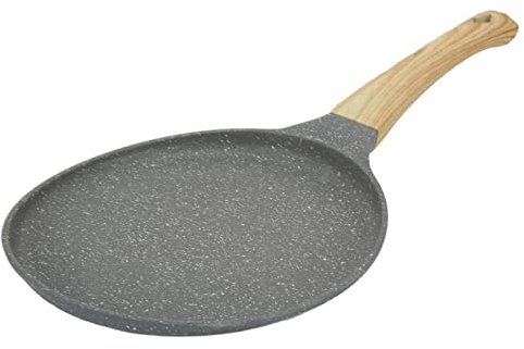 Poêle à Crêpes et Dosa 20cm en Alliage d'Aluminium Antiadhésive avec Manche en Bois pour Cuisinière à Gaz et Induction