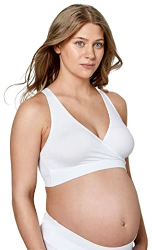 Medela Keep Cool Sleep Bra, Seamless Maternity & Nursing Sleep Bra with Full Back Breathing Zones, White, L