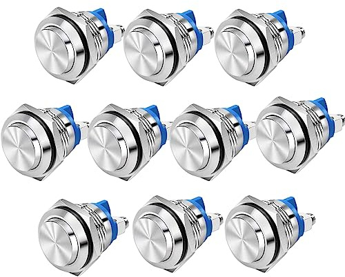 RUNCCI-YUN 10 PCS 16mm Momentaneo Pulsante Interruttore,Rontondo Mini Pulsanti Acciaio Inossidabile Impermeabile Interruttori per Campanello/Barca/Auto (Testa Alta)（terminale a vite）
