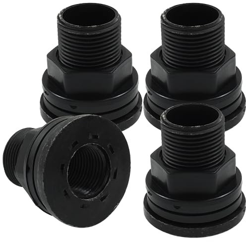 Hitefu 4 raccordi per paratia, connettori per serbatoio dell'acqua a doppia filettatura in PVC, ideali per barili di pioggia, piscine, acquari, vasche, beccuccio, maschio da 3/4 di pollice femmina 1/2