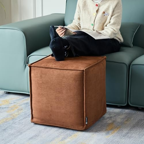 Louis Donné Unstuffed Square Microfiber Pouf Ottoman Cover Multi-Use Storage Foot Rest Stool Bean Bag Cushion for Living Room Bedroom Home Decor (Coffee, Only Cover)