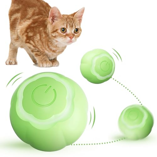 BoloShine Giocattoli Pallina Gatto Automatica, 2 Modalità Gioco Intelligenti per Gatti Interattivi con Luci a LED, 360 Gradi e Ricaricabile Type-C Pallina Interattiva per Gatti e Cucciolo (Verde)