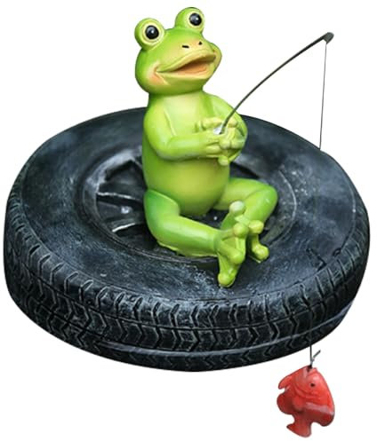 Pesoncarl Floating Frog for Pond Ornaments Frog Resin Floating Frog Statue Cute Fishing Frog Sculpture for Garden Pond Pool Decor Style2 18x15cm, Garden Statue