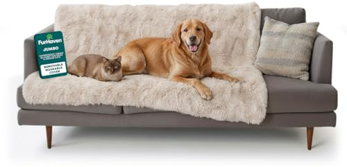 FurHaven Waterproof Throw Blanket for Dogs & Indoor Cats, Reversible Protective Pet Blanket, Extra Large, Long Faux Fur & Velvet, Driftwood
