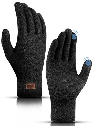 YESWEL Handschuhe Herren,Thermo Touchscreen, Warme Strickhandschuhe mit Fleece Innenfutter, Sporthandschuhe für Fahrrad,Laufen,Wandern,Fahren(Schwarz