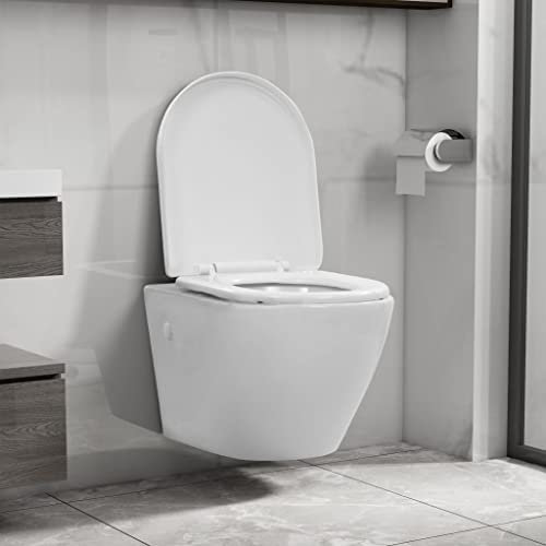 Sufrk WC Sospeso con Design Senza Bordi in Ceramica Bianca,Sanitari in Ceramica filomuro Opaco Vaso Rimless Bidet Sedile Soft-Close Chiusura rallentata MOD