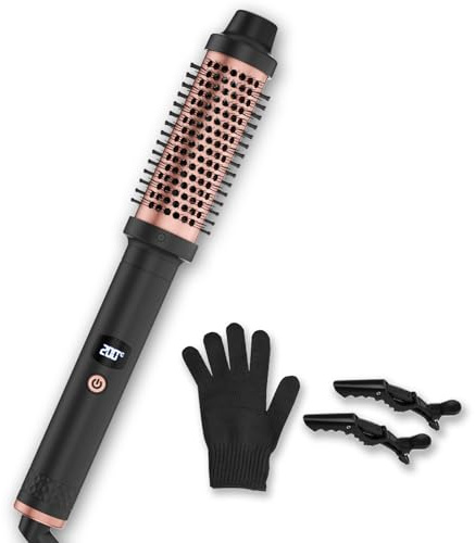 Qingning Värmeborste 3-i-1 | Thermal Brush 38mm Uppvärmd Hårborste för Lockar, Volym, Slätning & Frizzfri Slätning | Justerbar Temperatur 120-200℃ med LCD-display