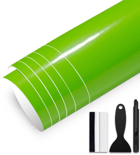GRTHTATI 30cm x 150cm Pellicola Adhesiva per Auto Pellicola Wrapping Pellicola Protettiva per Auto, Moto, Bici (Verde Lucido, 30cm x 300cm)
