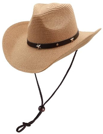 Strohhut Herren Sommer Cowboy Hut für Herren Damen Sommerhut Westernhut UV Schutz onnenhut Panama Hut (DE/NL/SE/PL, Alphanumerisch, M, A-Khaki)