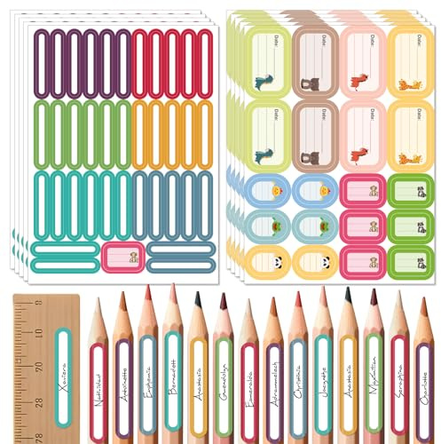 LEMESO Etichette Adesive Personalizzate Scuola 290pz, 3 Formati (0.8x4.8cm, 2.9x4.8cm, 2x2.9cm) per Matite, Quaderni, Lavabili, Adesivi da Scrivere Nome e Data per Bambini, Genitori