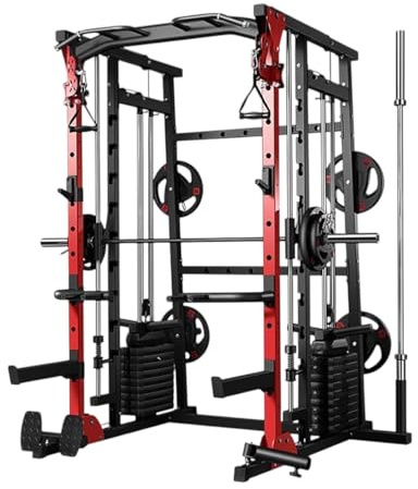 Smith Machine Multi Gym Squat Rack Cage Multifunction Home Gym Dual Cable Pulley Dip Station Pull Up Bar Strength Training