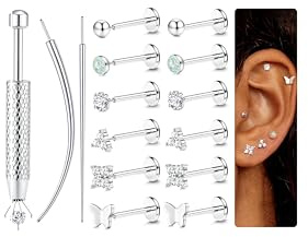 Chriscoco 6 Pares 16G/18G/20G Piercing Tragus Mujer Acero Quirurgico Piercing Oreja Plata Oro Hipoalergénico Piercings Helix Nariz Labio