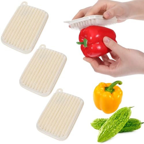 3 Pcs Vegetable and Fruits Brush Scrubber, Anti Slip Potato Brushs, Soft Bristle Cleaning Brush, Veggie Scrubber for Potato, Carrots, Lotus Root, Veggie Fruit Wash Cleaner