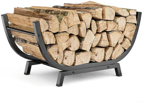 Kivivaka U-Shaped Firewood Rack, for Stainless Steel Log Holder with Trapezoidal Base Indoor Outdoor Use, Stable Wood Storage Basket Fireplace Patio Camping, 77.5x33.5x43cm, Black