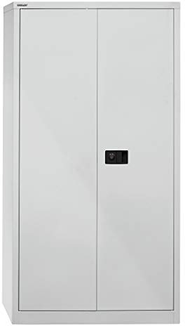 BISLEY Original Flügeltürenschrank Universal, 3 Fachböden, 4 OH, Metall, 645 lichtgrau, 40 x 91.4 x 180.6 cm,Professionelle Lackierung,Montiert,Mehrzweckschrank,Garage,Arbeitszimmer,abschließbar