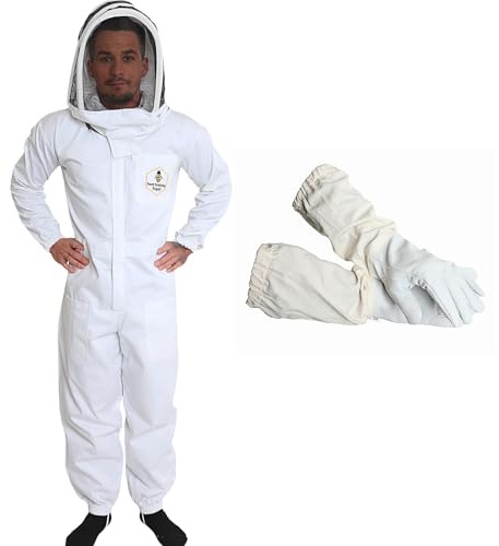 FOREST BEEKEEPING SUPPLY Professional Bee Suit with Gloves – Premium Cotton Beekeeper Suit, Includes Detachable Fencing Veil & Goatskin Bee Gloves, Complete Protective Gear Kit - 2XL