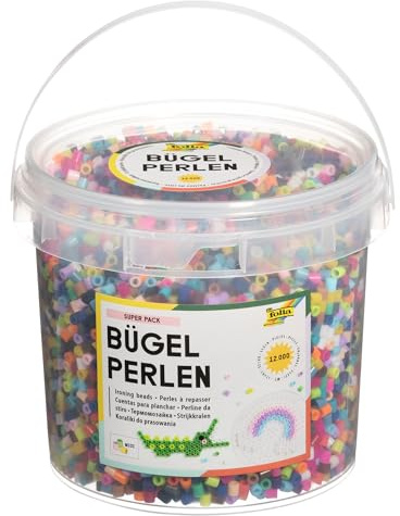 folia 73229 – Seau de 12 000 Perles à Repasser Assorties en 22 Couleurs différentes, diamètre : env. 5 mm, Superbe complément aux plaques à Stylo, Différents Coloris