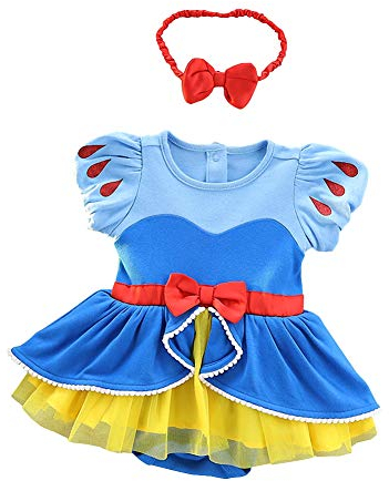 Lito Angels Baby Girls Princess Snow White Bodysuit Onesie Romper with Headband, Infant Fancy Dress Up Costume Birthday Party Outfits, Age 6-9 Months