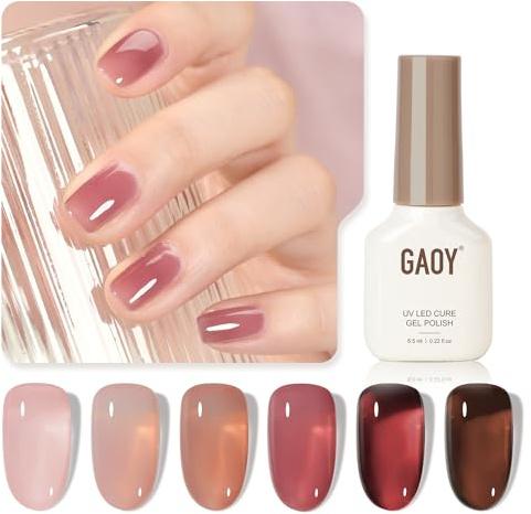 GAOY Rose Garden Jelly Gel Nail Polish of 6 Transparent Nude Red Pink Brown Colors Sheer Gel Polish Kit for Salon Manicure and Nail Art DIY at Home