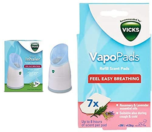 Vicks Personal Inhaler with VBR7 Rosemary and Lavender VapoPads Refill - Pack of 7, Bundle