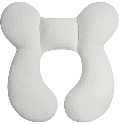 Blublu Park, cuscino da viaggio per neonati con supporto per la testa (aggiornato), morbido cuscino in cotone per neonati per seggiolini auto e passeggini, bianco