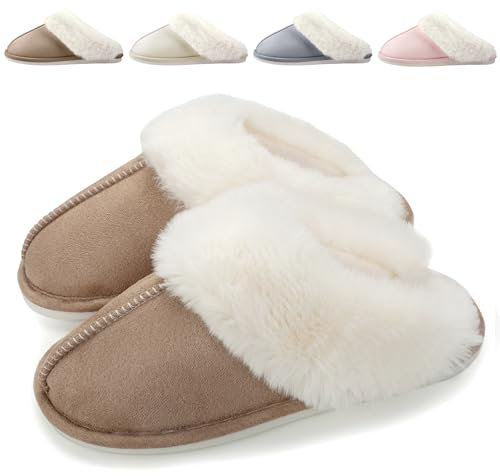 HILAX Pantoufles Femme Homme Hiver Chausson Maison Confort Chaud Slippers Cuir Peluche Mules Fourrure Intérieur Antidérapant Chaussures pour la Maison, Marron, EU 38/39